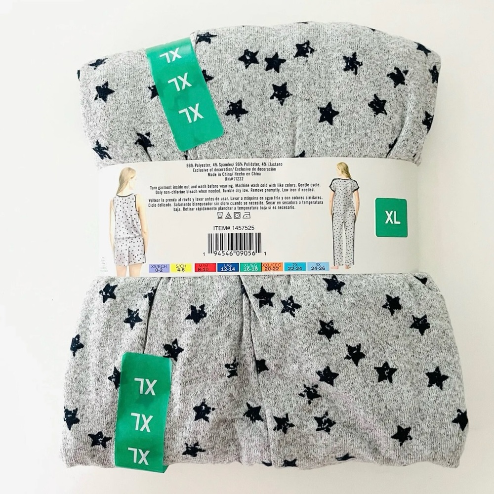 Lucky Brand Pajama Set Womens XL Gray Stars 4 Pieces T Shirt Tank Top Pant Short - Picture 5 of 5